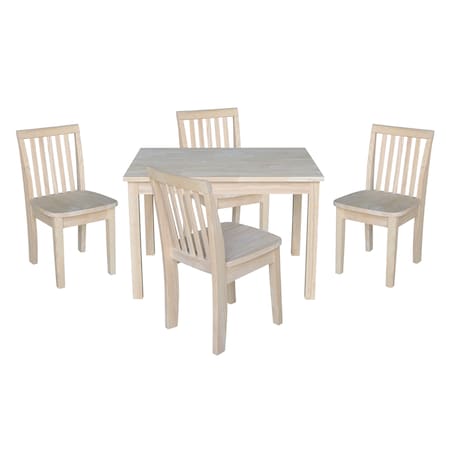 International Concepts Rectangle Table with 4 Mission Juvenile Chairs, 24 in W, 33.1 in L, 22.2 in H, Wood, Unfinished K-2532-263-4
